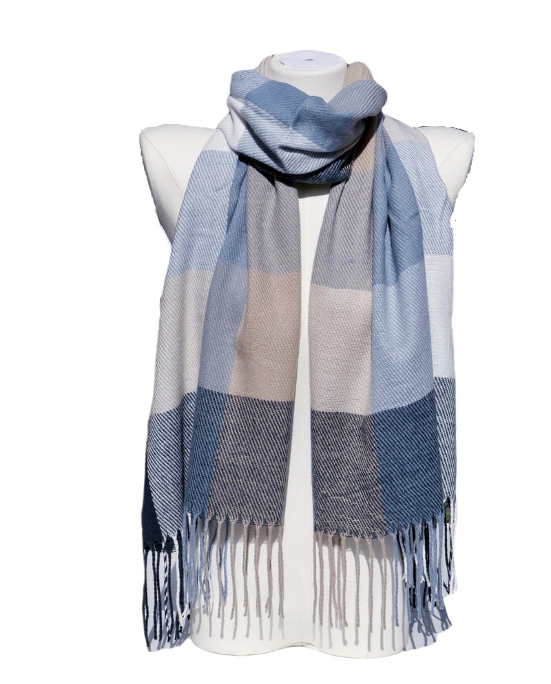 Wander Agio Women's Fashion Scarves Long Shawl Winter Thick Warm Knit Large Scarf Plaid Rough Navy Blue 21 - Image 2